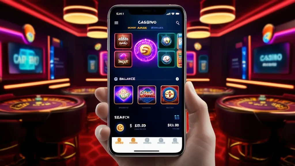 A smartphone with quick-access casino app features on screen