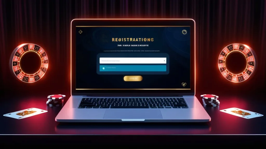Laptop displaying a casino sign-up form with verification glow