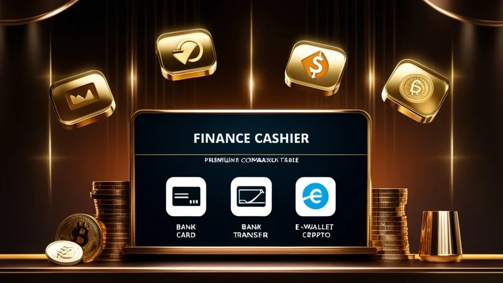 Casino cashier screen comparing withdrawal methods and limits
