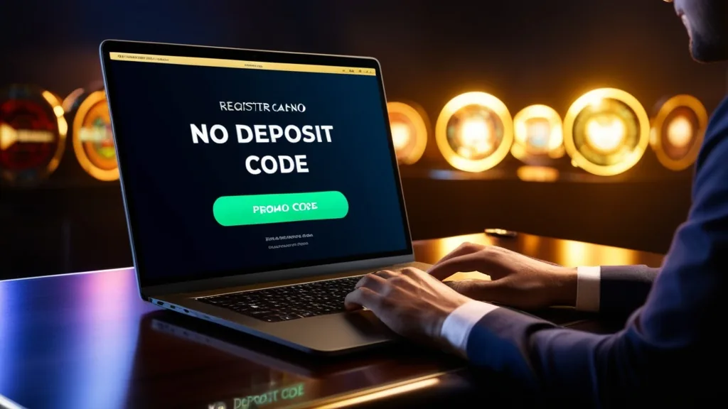 Player entering a no deposit promo code on a casino registration form